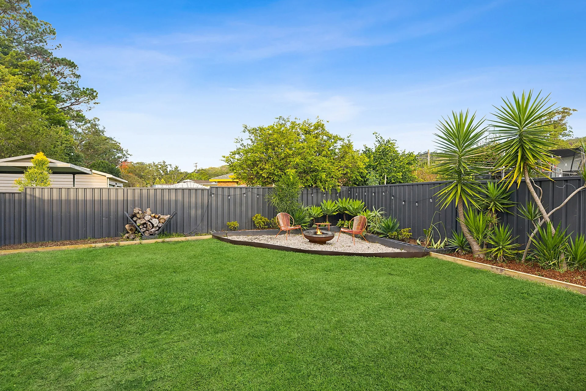 Backyard with fire pit